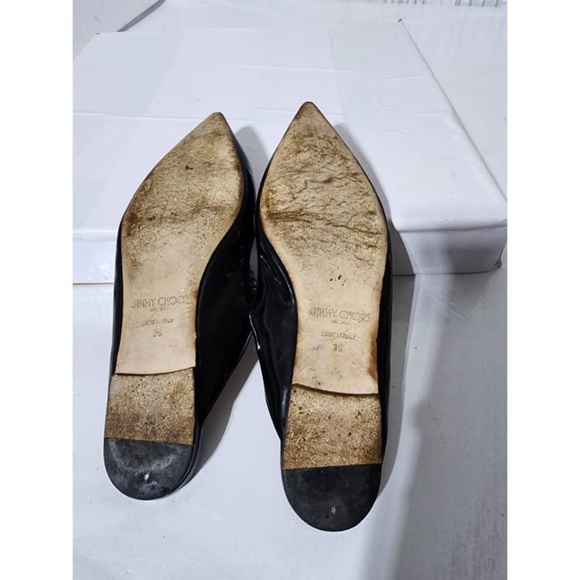 Authentic Jimmy Choo Patent Leather Flat Mules With Crystal Strap Black Size 39 - Picture 10 of 15
